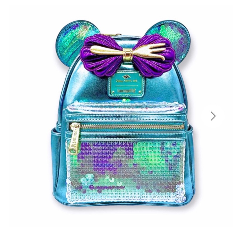 Loungefly Kids Blue Sequin Backpack with Purple Bow